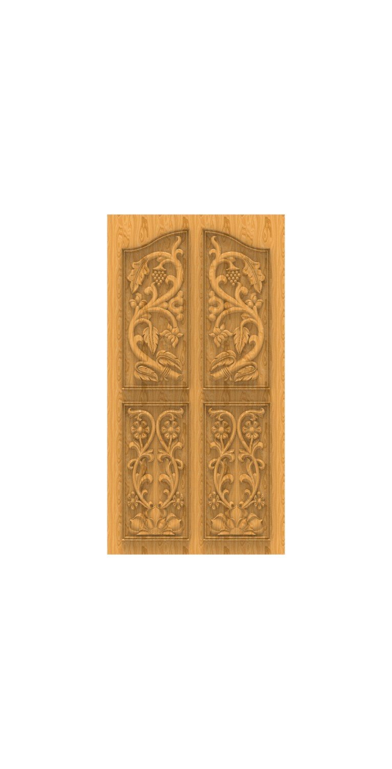 DOUBLE DOOR - 65 Floral Vine Art Carved Traditional Entrance Door 3D Model