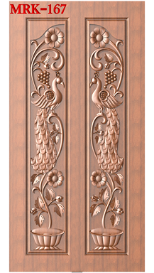 NP Door - 167 Elegant Peacock and Floral 3D Carved Wood Door Panel Model