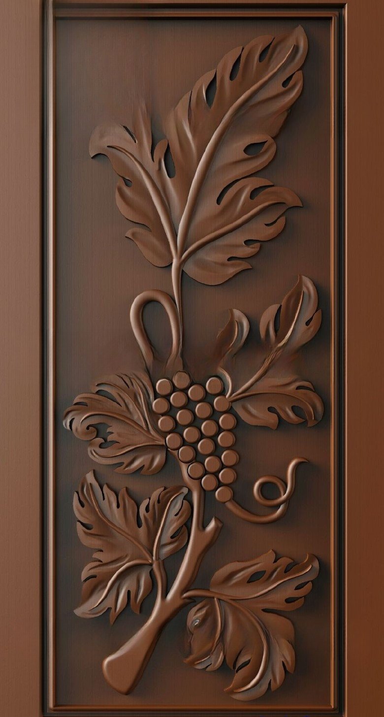 Doors - 2 Classical Grapevine Motif Relief Carving 3D Model