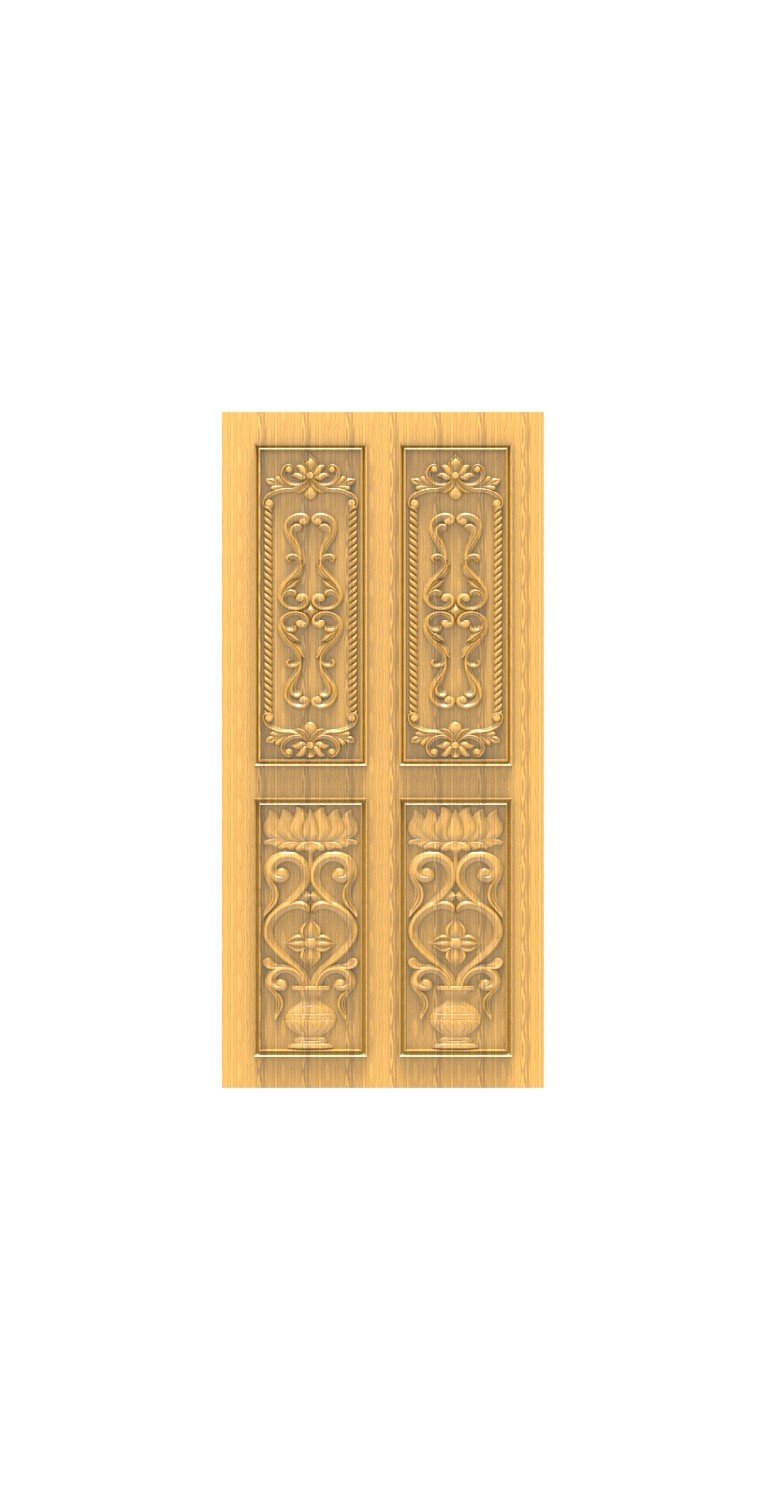DOUBLE DOOR - 28 Classic Floral Urn Relief Carving Design 3D Model