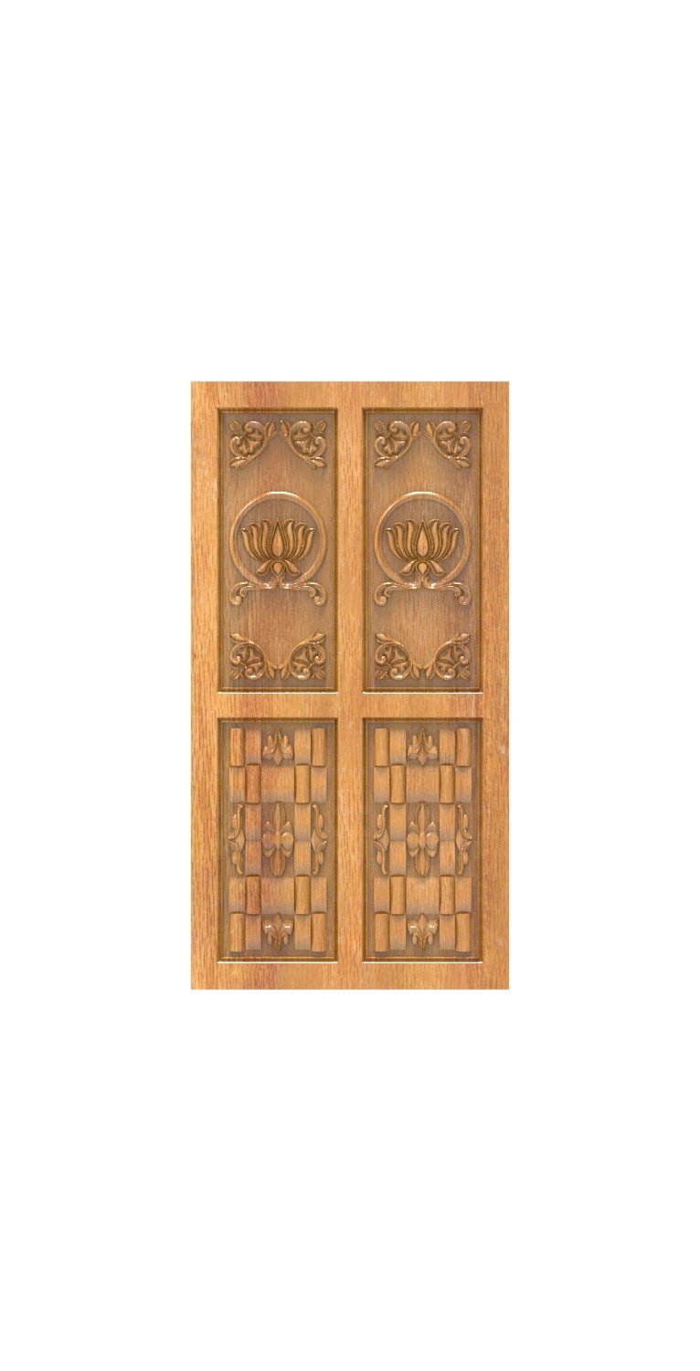 DOUBLE DOOR - 119 Traditional Lotus Motif Carved Wood Panel Design