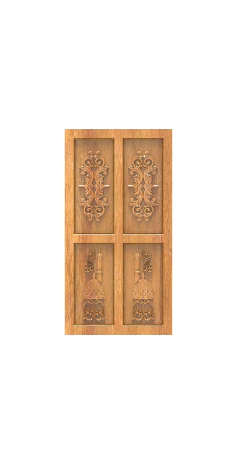 DOUBLE DOOR - 112 Mosque Arch & Floral Ornament Carved 3D Relief Design