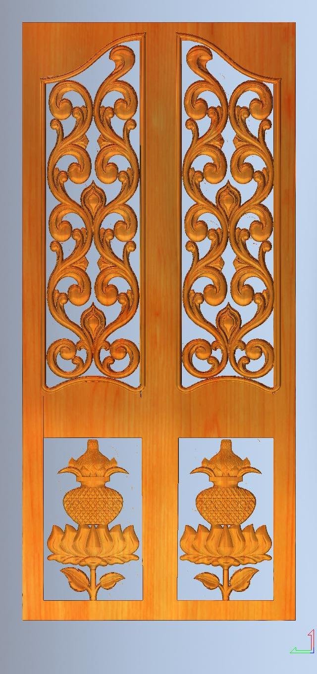 DOUBLE DOOR - 178 Traditional Kalash and Floral Motif Carved Wood Panel