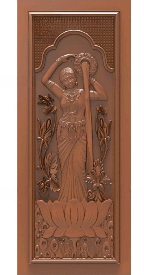 GLOSSY DOOR DESIGNS - 18 Traditional Indian Lady Pouring Water Relief Carving
