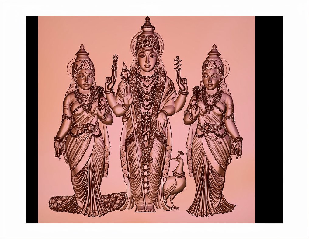 Gods GN - 30 Lord Murugan with Consorts Divine 3D Relief Carving Model