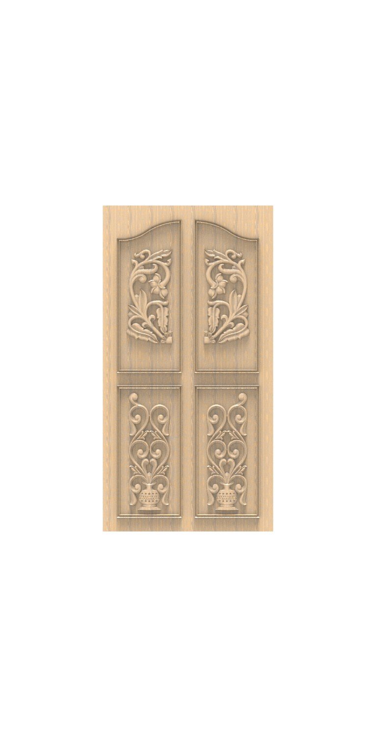 DOUBLE DOOR - 68 Floral Urn Elegance Carved Wood Panel 3D Model