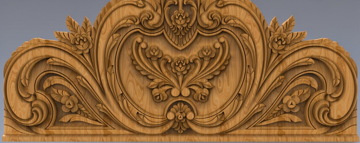 JS Bed - 85 Ornate Floral Scrollwork Headboard 3D Relief Model