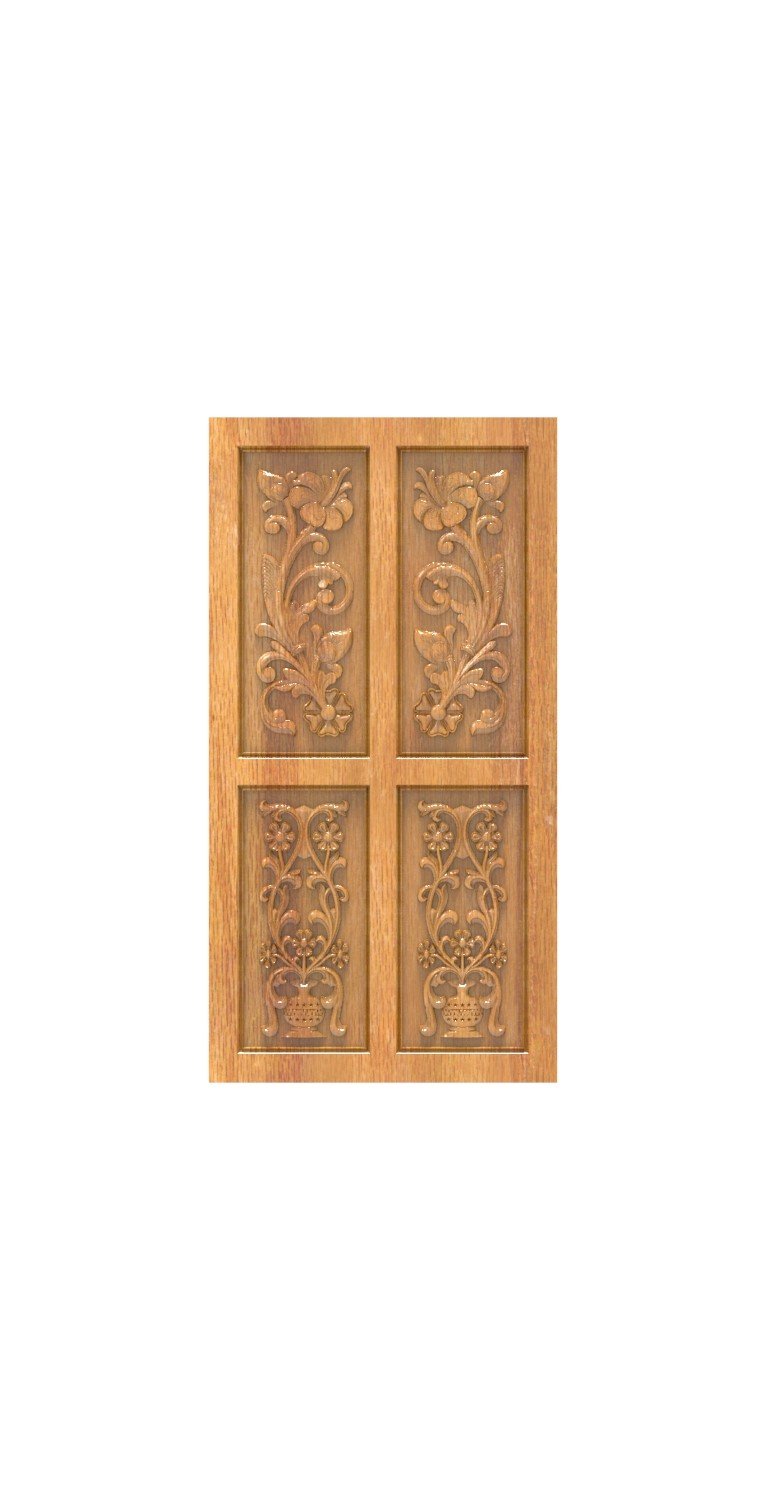DOUBLE DOOR - 146 Traditional Floral Motif Carved Wooden Door 3D Model