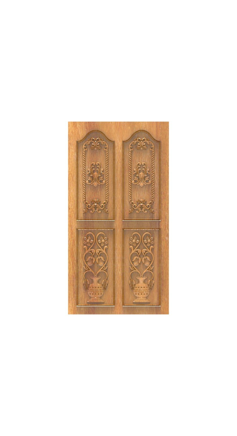 DOUBLE DOOR - 165 Elegant Floral Urn Classical Carved Wooden Panel 3D Model