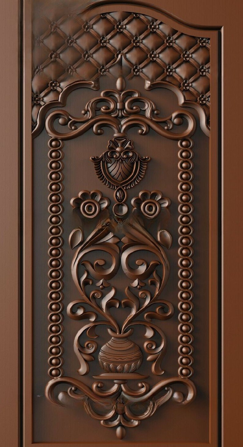 Doors - 15 Traditional Kalash Floral Carved Wooden Door 3D Relief Model
