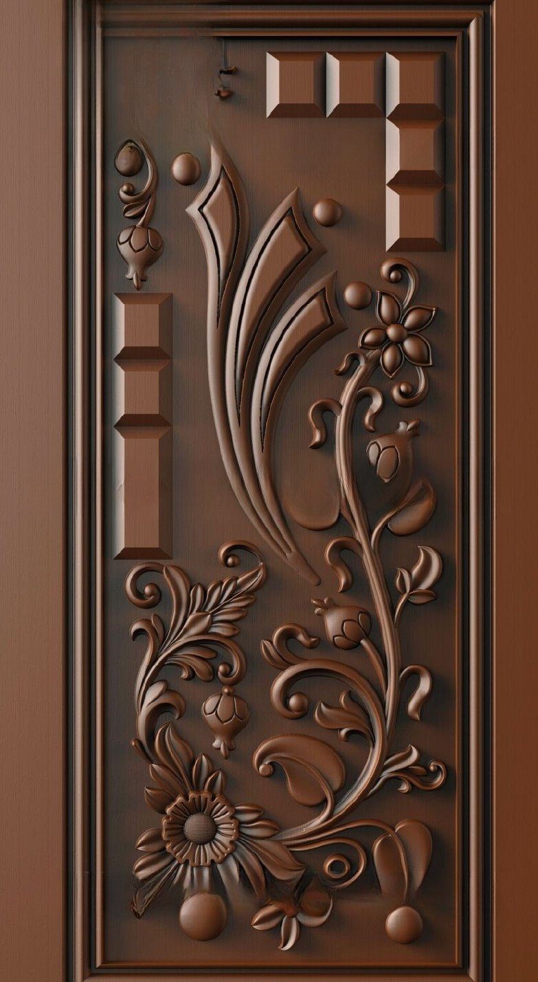 Doors - 16 Elegant Floral Motif Carved Wooden Entrance Panel