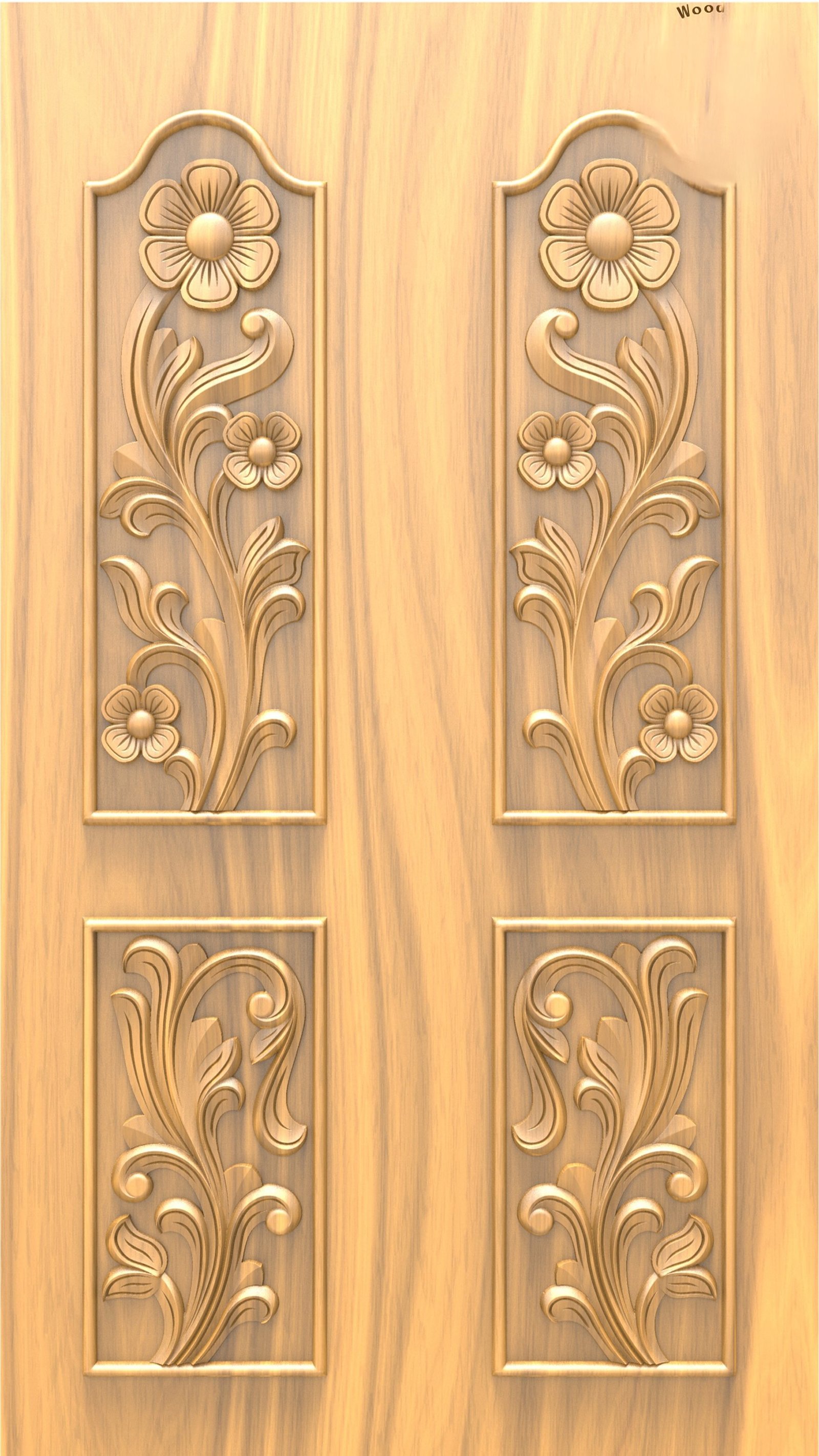 DOUBLE DOOR - D-05 Floral Motif Elegant Carved Wooden Panel 3D Model