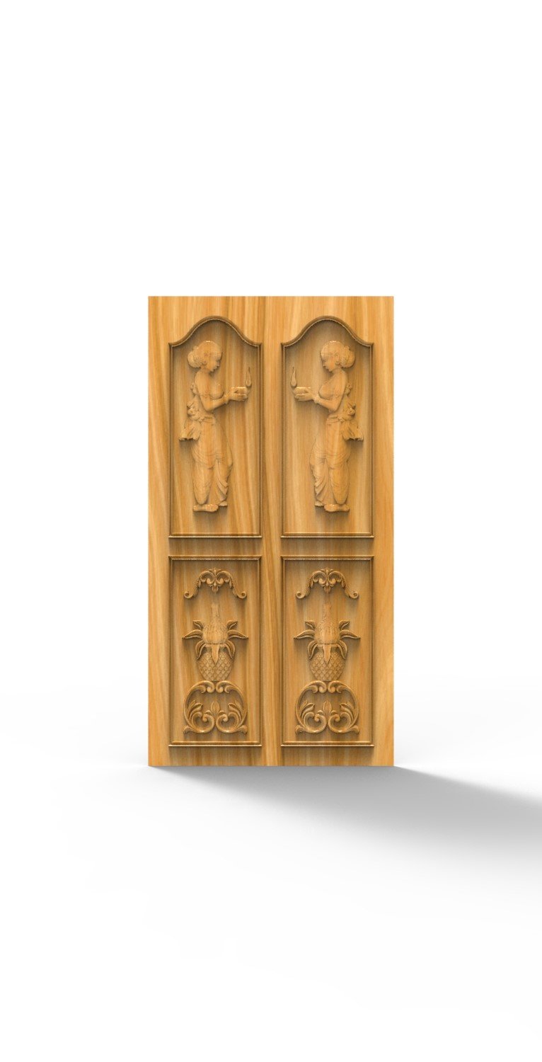 DOUBLE DOOR - 82 Traditional Diya Lady Carving Relief Door Design