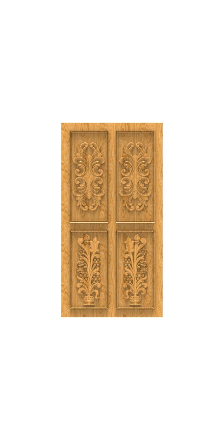 DOUBLE DOOR - 46 Classic Floral Urn Relief Carved Wood Panel 3D Model