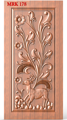 NP Door - 178 Floral and Deer Motif Decorative Carved Wood Door 3D Model