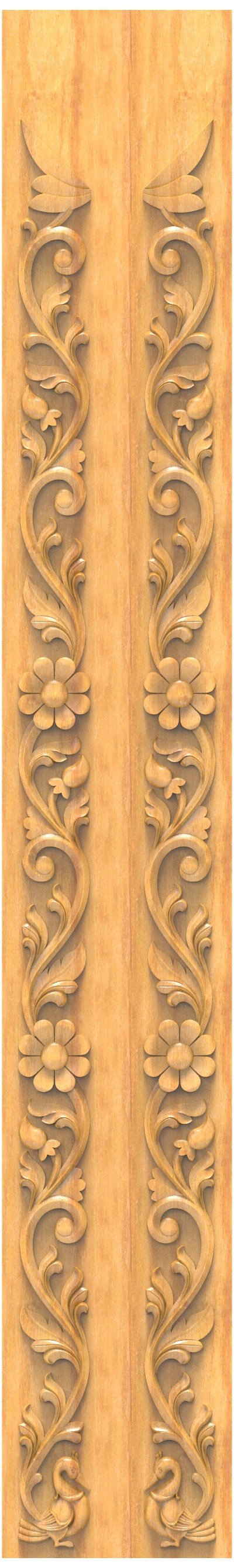 JK FINE BORDER - JKB-12 Floral and Peacock Motif Vertical Wood Carving Panel