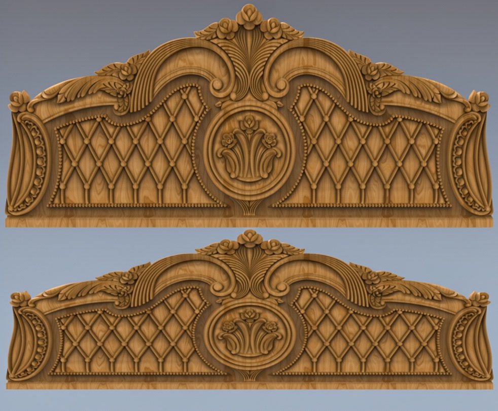 JS Bed - 84 Elegant Floral Crown Headboard 3D Relief Carving Model