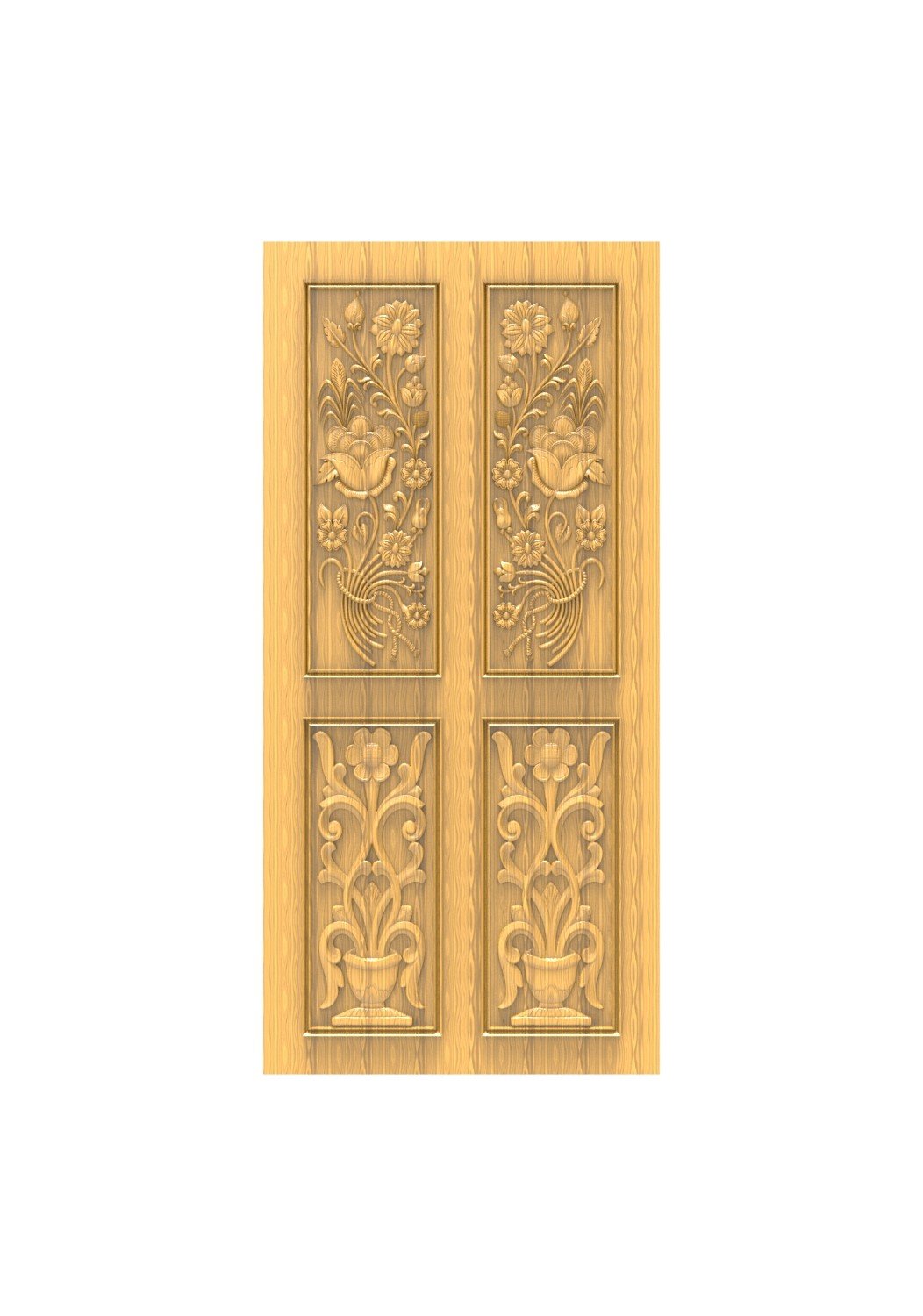 DOUBLE DOOR - 20 Floral Elegance Traditional Carved Wood Panel 3D Model