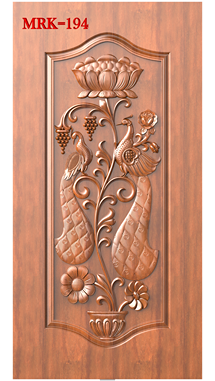 NP Door - 194 Peacock and Lotus Floral Carved Decorative 3D Door Model
