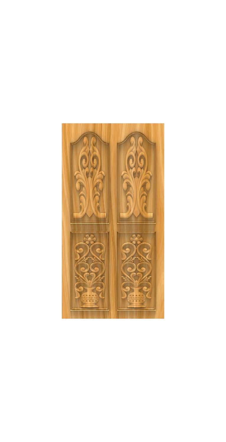 DOUBLE DOOR - 75 Elegant Floral Vase Motif Carved Relief Design
