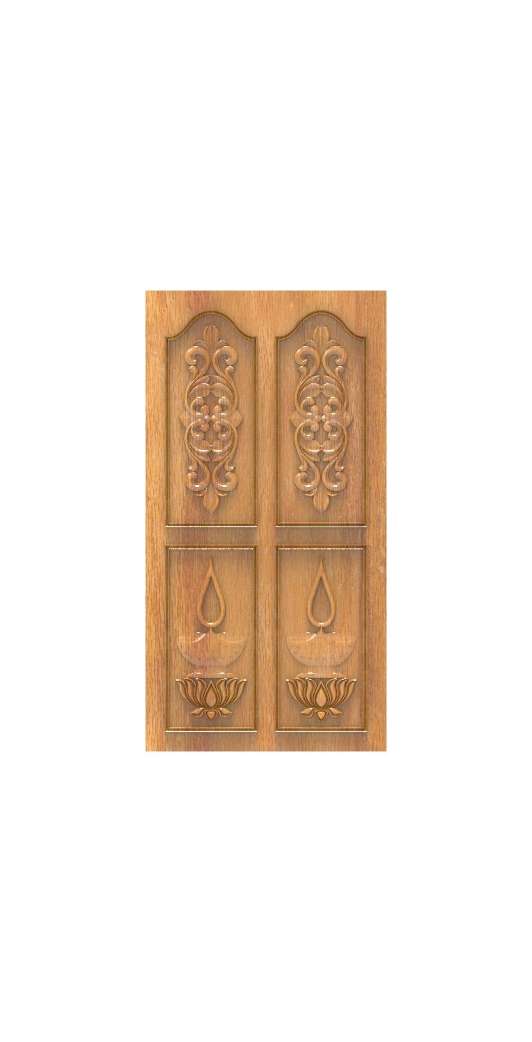 DOUBLE DOOR - 132 Traditional Diya Motif Carved Wooden Door 3D Model