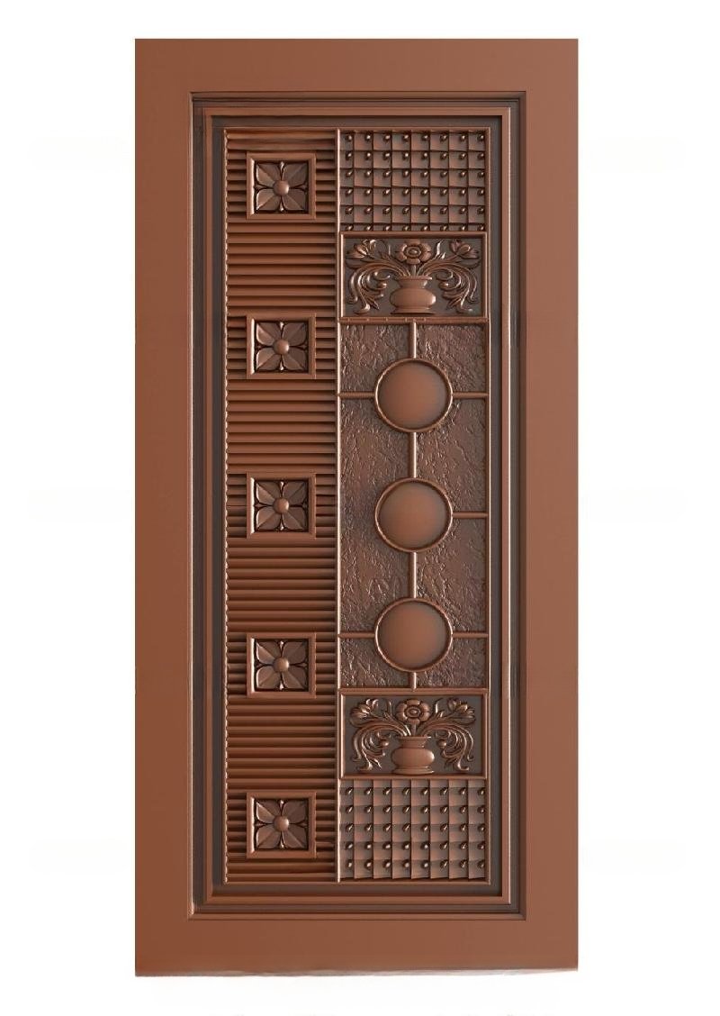 TRENDY DOORS - 91 Modern Geometric and Floral Carved Wood Entry Door 3D Model