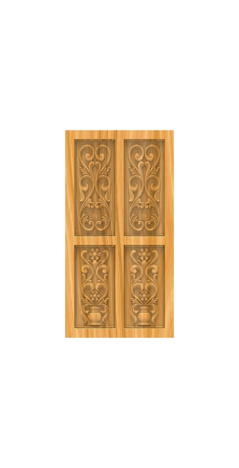 DOUBLE DOOR - 83 Elegant Floral Urn Motif Carved Panel 3D Model