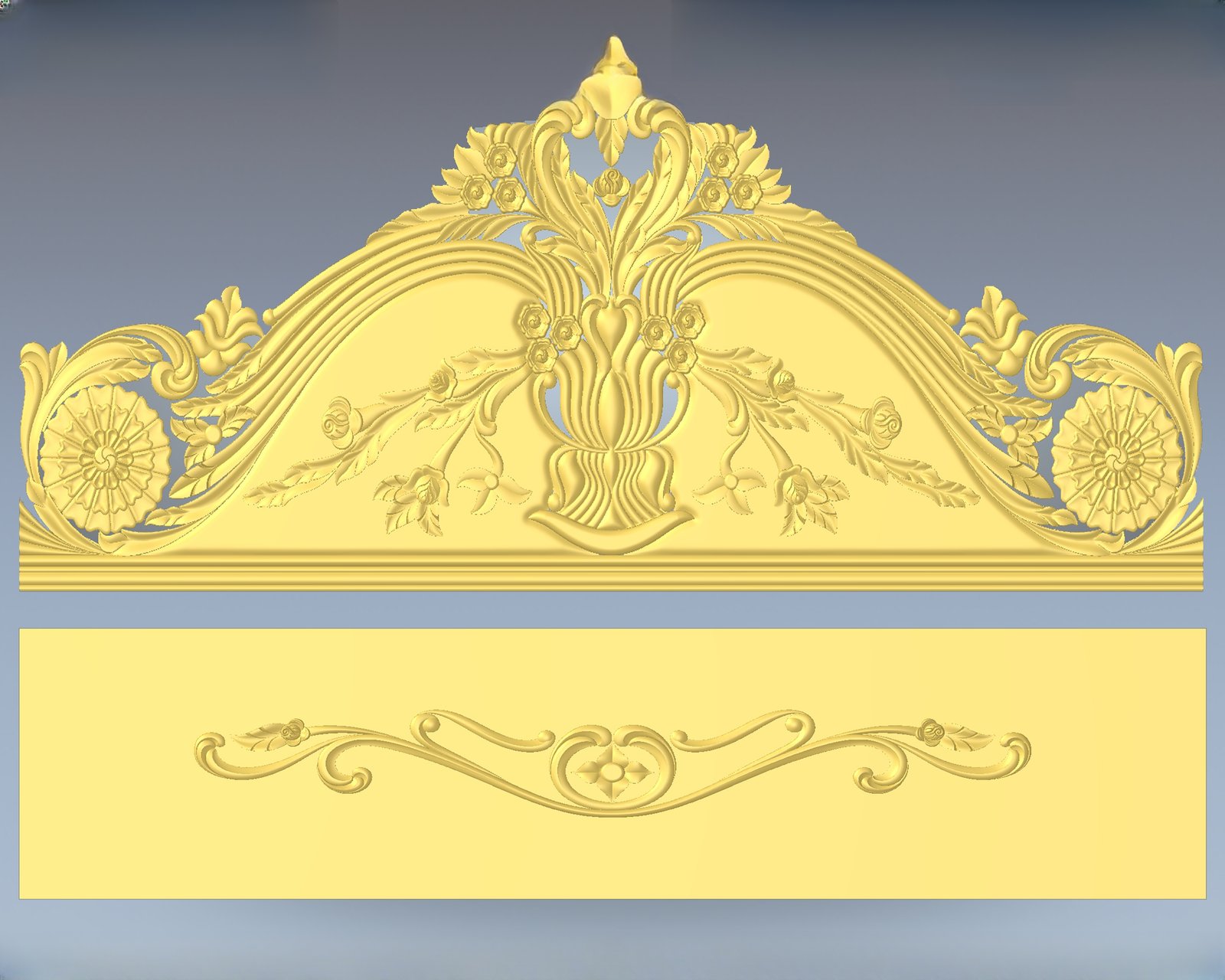 JS Bed - 76 Ornate Floral Headboard and Panel 3D Relief Design