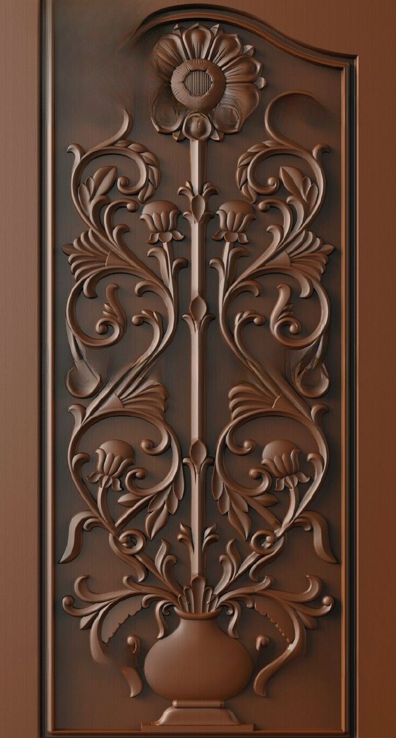 Doors - 29 Floral Urn Elegance Classic Wood Carving 3D Model