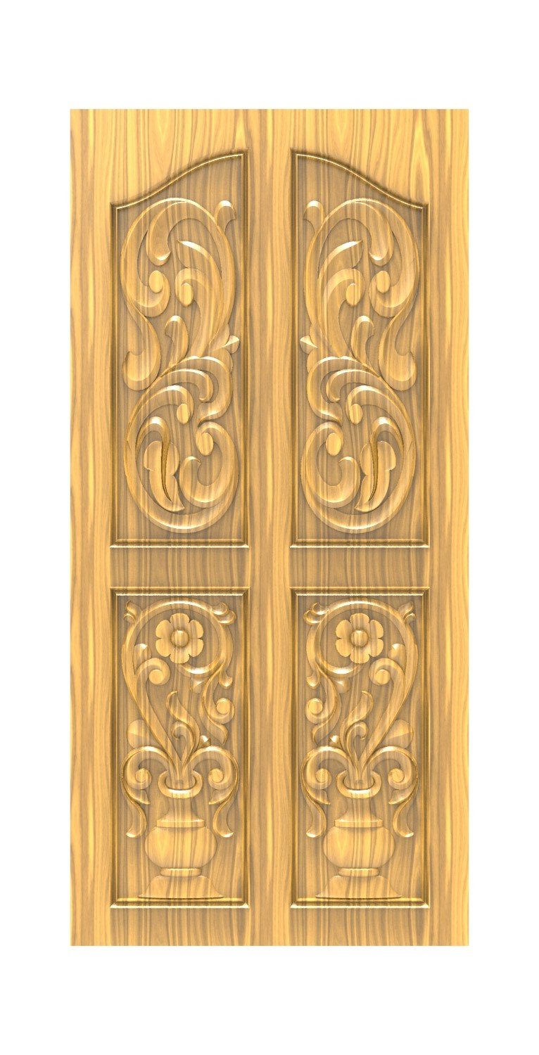 DOUBLE DOOR - 2 Classical Floral Urn Relief Carved Wood Design