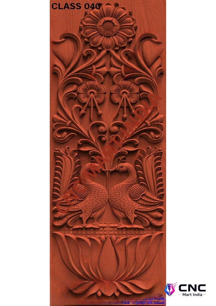 dorr854 - MODEL-40 Peacock and Lotus Floral Relief Carving 3D Design