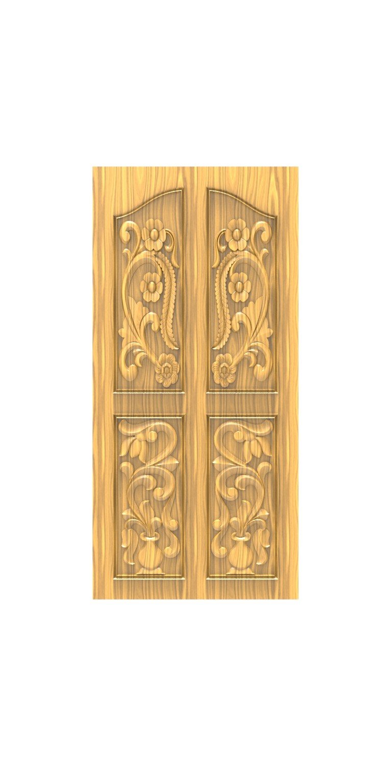 DOUBLE DOOR - 7 Elegant Floral Motif Carved Relief Design