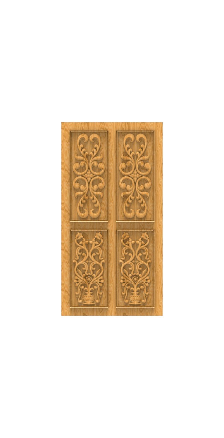 DOUBLE DOOR - 39 Floral Ornament Intricate Relief Carving 3D Model