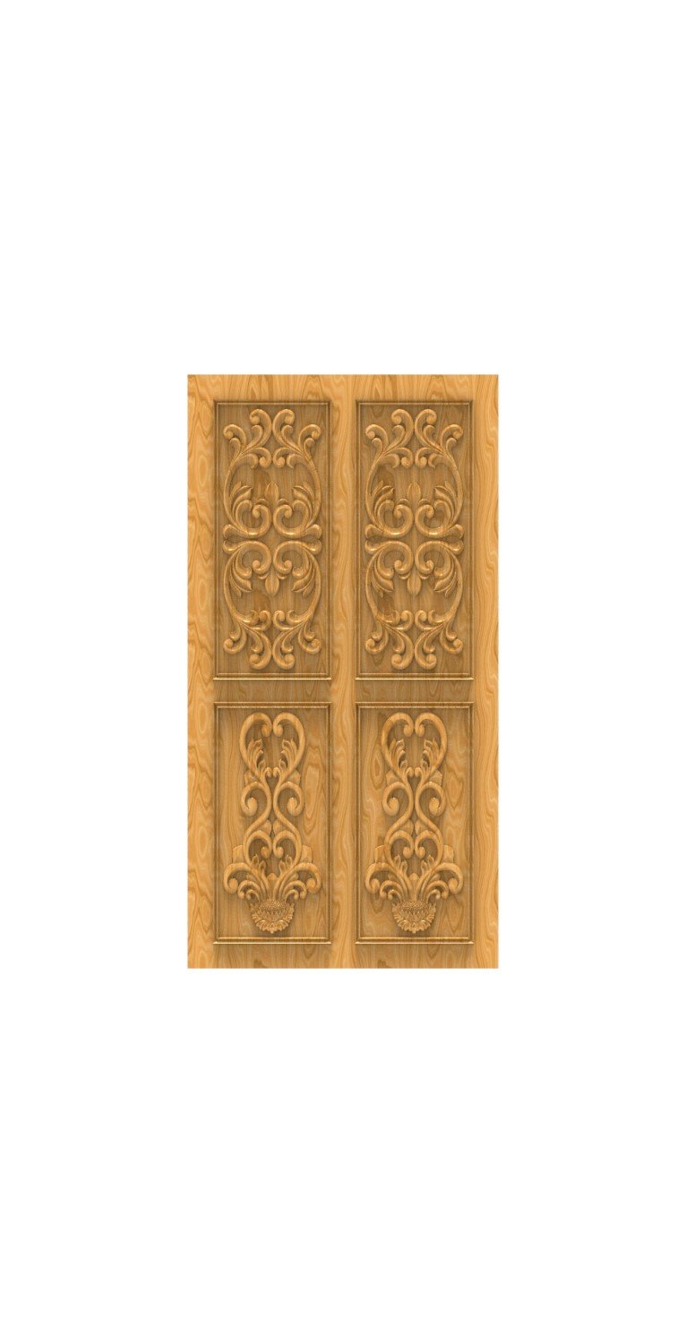 DOUBLE DOOR - 60 Floral Baroque Relief Carved Wooden Panel 3D Model