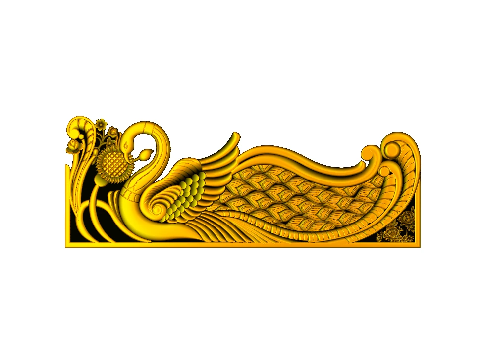 CD - 36 Swan Motif Traditional Decorative Relief Carving 3D Model