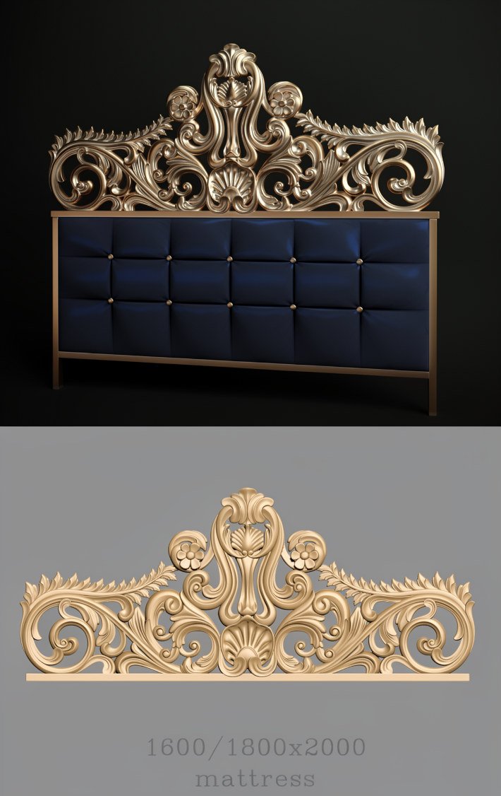 Luxury Bed Designs - A-1012 Baroque Ornate Headboard 3D Model