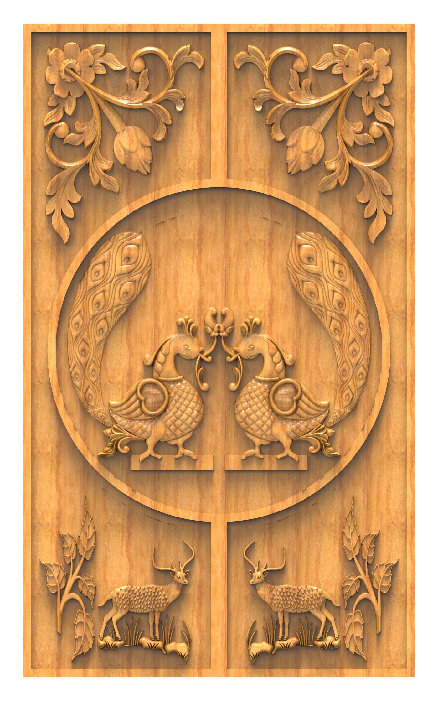 JK DOOR BEST COLLECTION - 5 Majestic Peacock and Deer Nature Themed 3D Relief Door Model