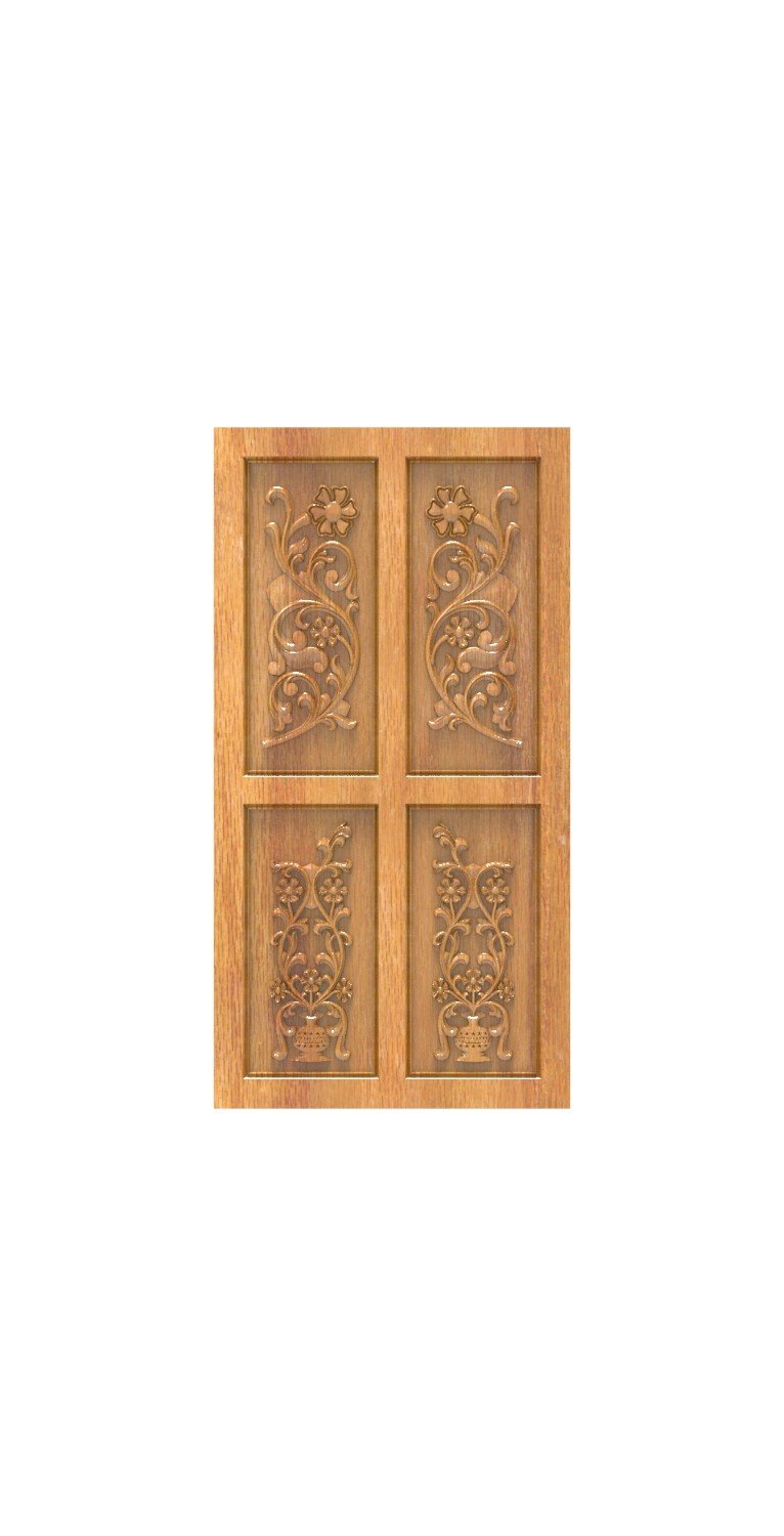 DOUBLE DOOR - 147 Floral Motif Elegant Carved Wood Panel 3D Model