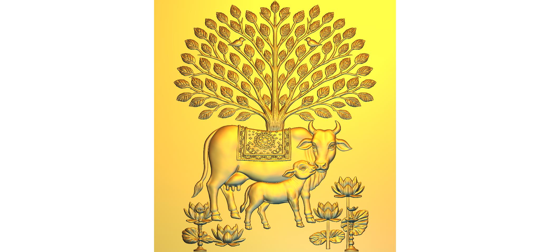 Kamdhenu Cow & Calf Artistic CNC RLF Design File