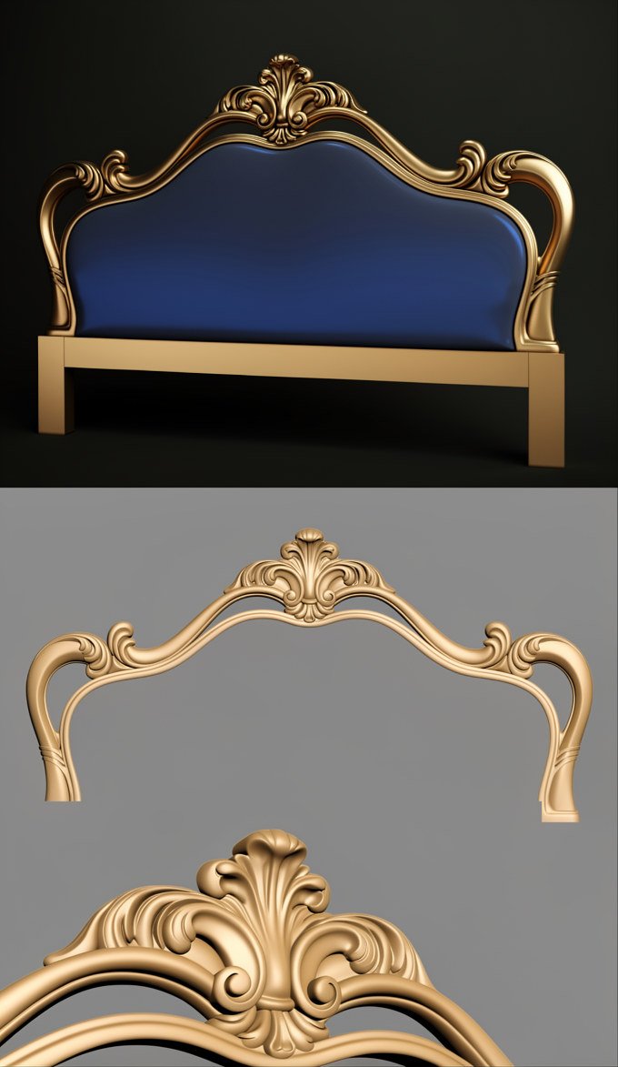 Luxury Bed Designs - A-1167 Ornate Baroque Headboard 3D Relief Model