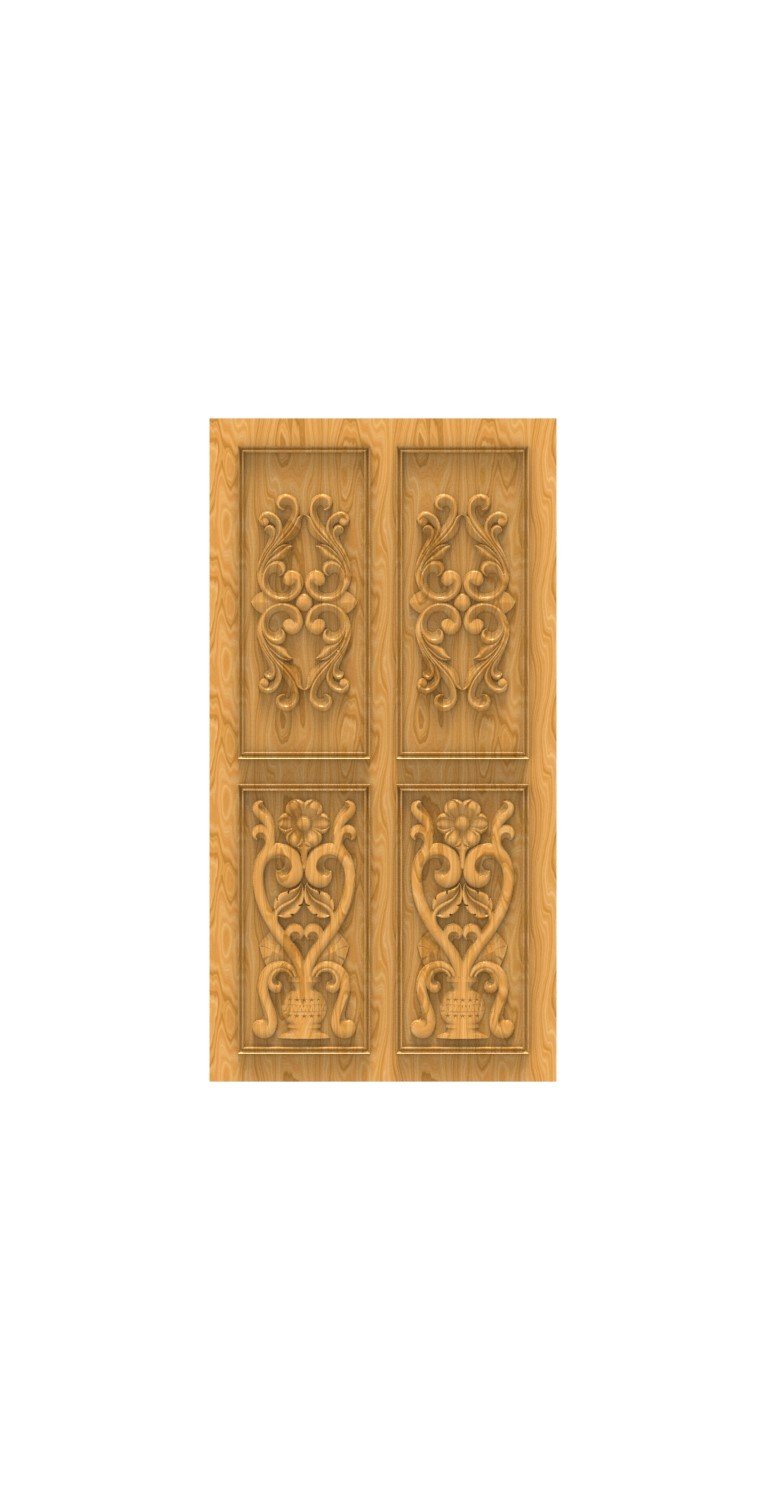 DOUBLE DOOR - 45 Floral Motif Elegance Carved Wood Design 3D Model