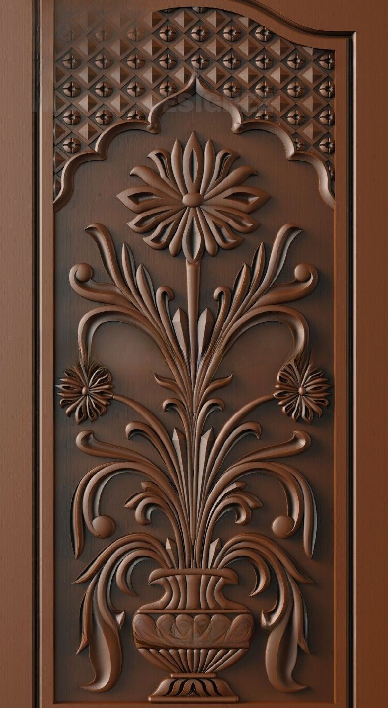 Doors - 33 Floral Vase Heritage Carved 3D Relief Door Design