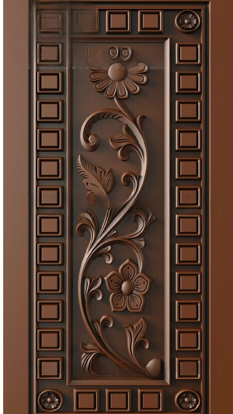 Doors - 21 Elegant Floral Motif Carved Wooden Door 3D Relief Model