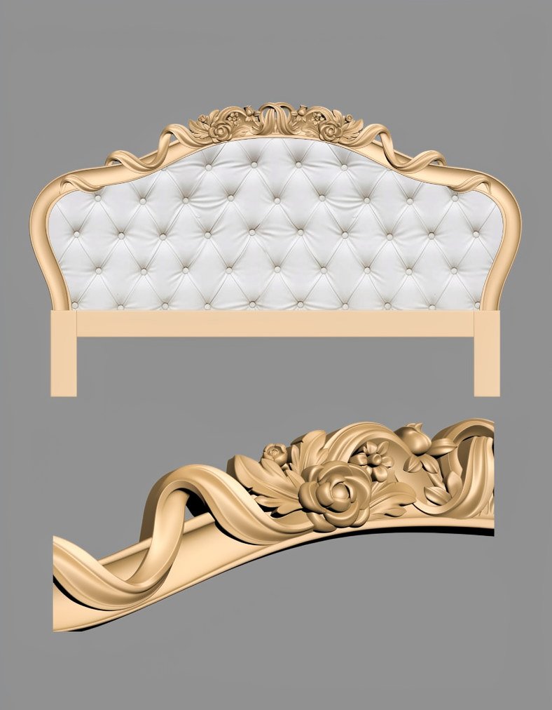 Luxury Bed Designs - A-1100 Elegant Rococo Floral Headboard 3D Relief Model
