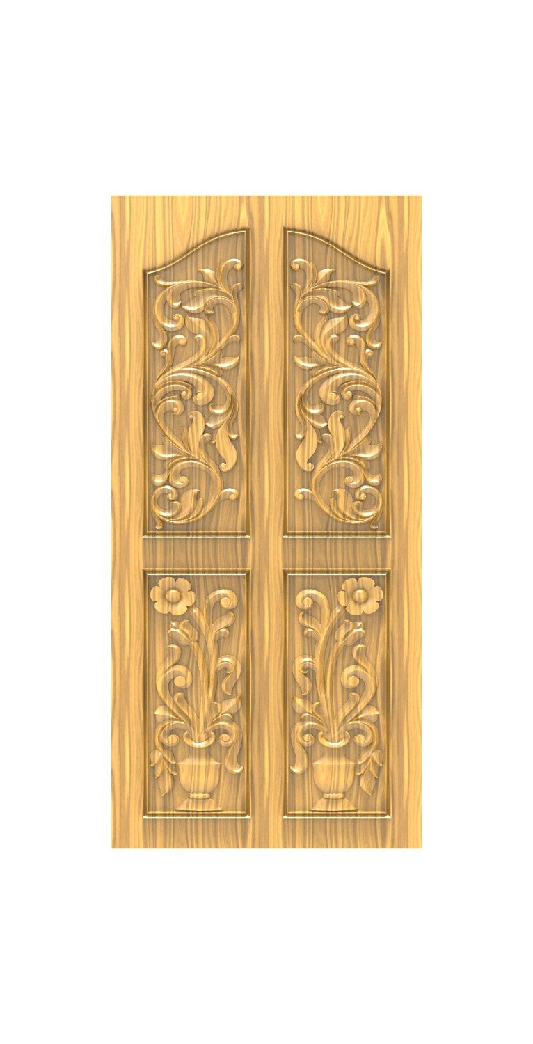 DOUBLE DOOR - 5 Elegant Floral Vase & Scrollwork Relief Carving Design