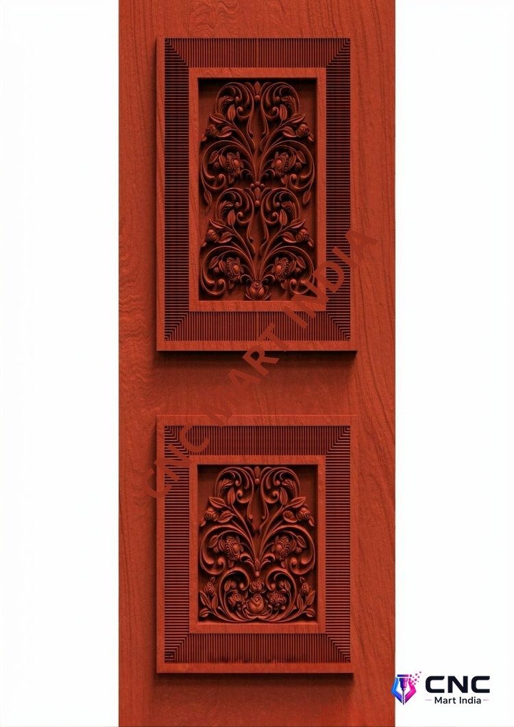 dorr854 - MODEL-08 Floral Elegance Rectangular Panel Carved Wood Door 3D Model