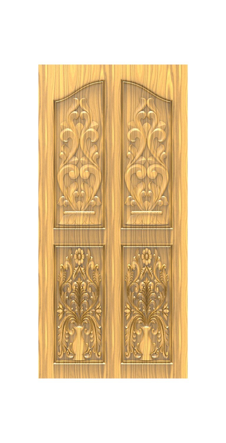 DOUBLE DOOR - 10 Floral Motif Elegance Traditional Carved Wooden Door 3D Model