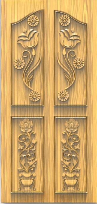 DOUBLE DOOR - 1 Floral Elegance 3D Relief Carved Wood Design