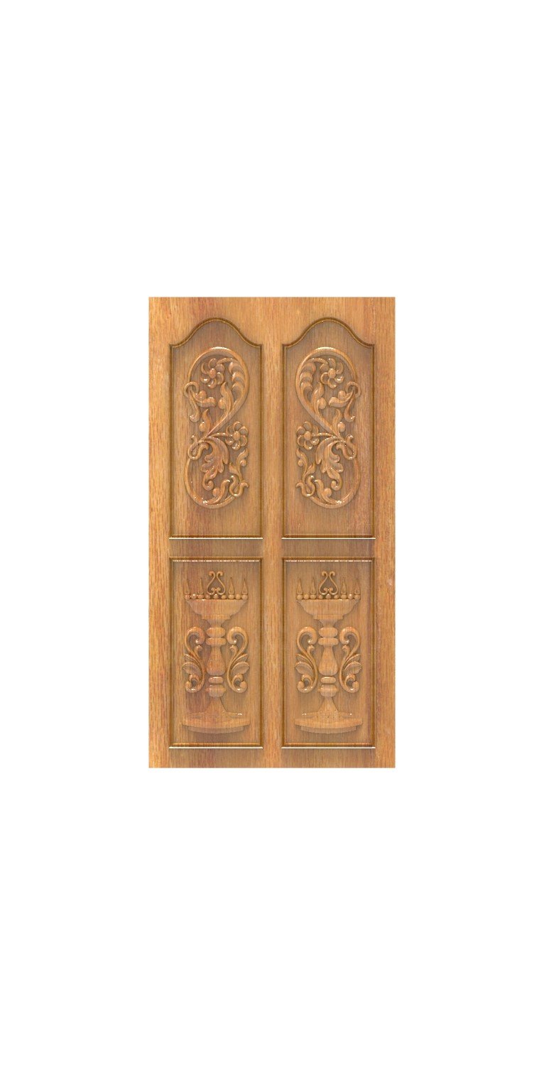 DOUBLE DOOR - 135 Traditional Diya and Floral Motif Wood Carving Design