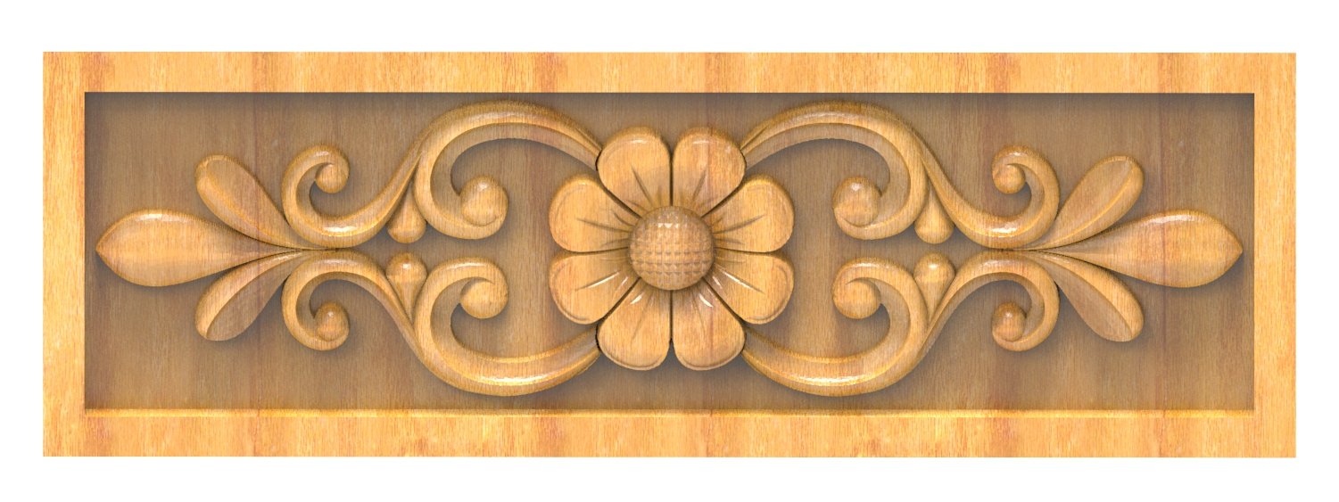 JK DD - 18 Floral Scrollwork Ornamental Panel 3D Relief Model